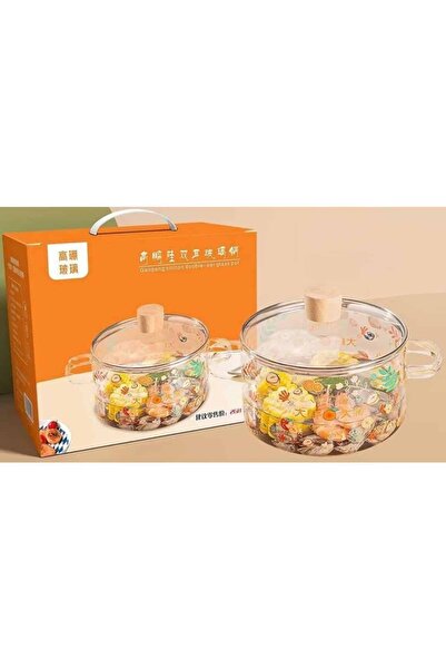 wei inox Oală din sticlă rezistentă la căldură cu capac 2,5 l