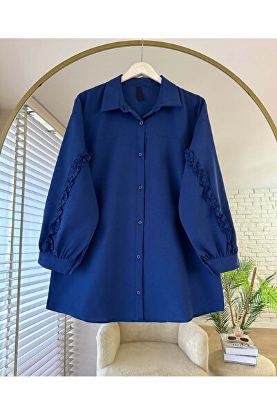 Güba Ticaret Women's Oversized Sleeve Ruffle Detail Tunic Shirt