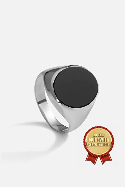 MEKS JEWELS Mikron Altın Kaplama 925 Ayar Gümüş Oniks Taşlı Erkek Yüzük