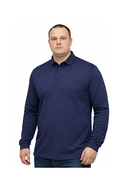 BattalModa Erkek Büyük Beden Melanj Lacivert Polo Yaka Pike Tişört 3XL-4XL-5X...