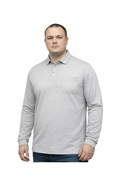 BattalModa Erkek Büyük Beden Melanj Gri Polo Yaka Pike Tişört 3XL-4XL-5XL-6XL...