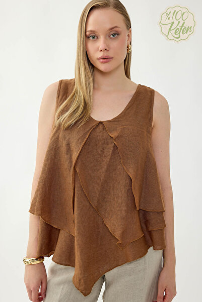 Vitrin 100% Linen Zero Sleeve Drapey Blouse