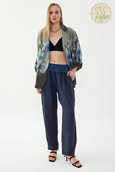 Vitrin 100% Linen Leggings Pleated Pocketed Pants