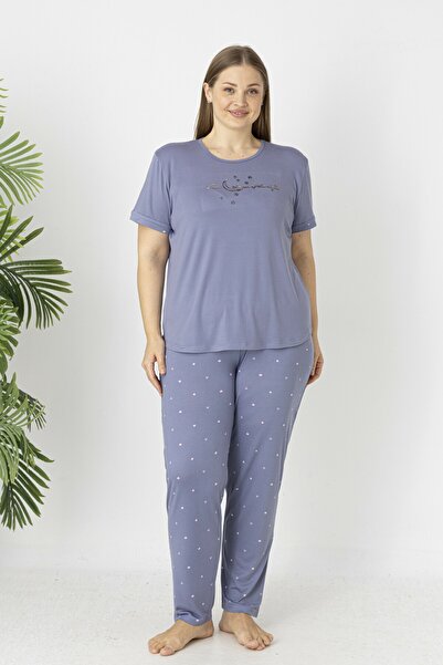 Estiva Women's Polka Dot Alt Patterned Short Sleeve Soft Battal Pajama Set