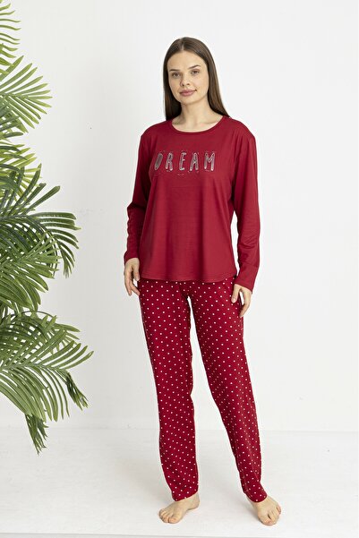 Estiva Women's Polka Dot Alt Patterned Soft Long Sleeve Pajama Set