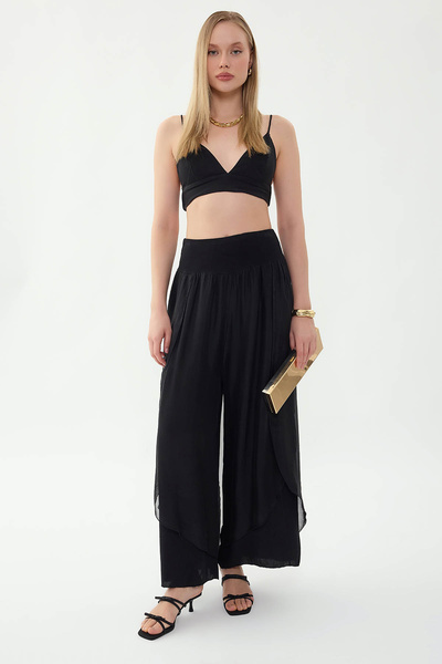 Vitrin High Waist Elastic Silk Pants