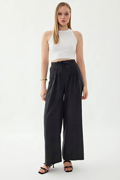 Vitrin Elastic Waist, Pleated Wide Leg Trousers