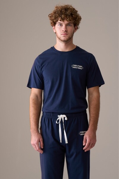 PİJAPİA Ανδρικό κοντομάνικο σετ πιτζάμες 100% Βαμβάκι σε σκούρο μπλε ναυτικό