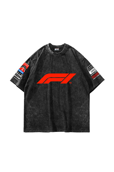 Sekizbiraltı Race cu imprimeu supradimensionat Tricou negru lavabil unisex