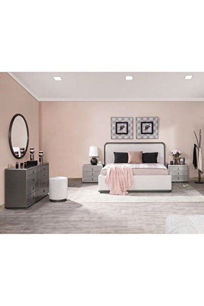 Midas Furniture طقم غرفة نوم تيري مع خزانة ملابس، مقاس كينغ، لون رمادي داكن