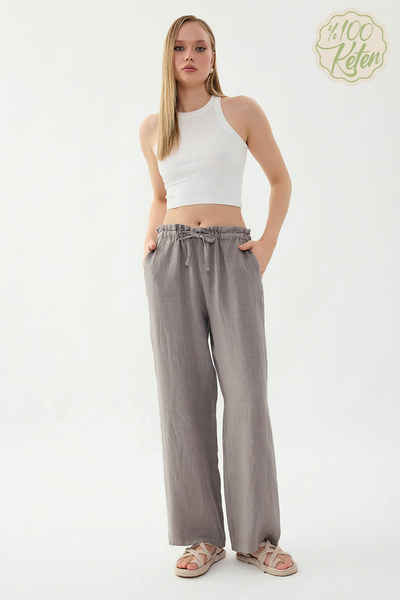 Vitrin 100% Linen Drawstring Waist Pants