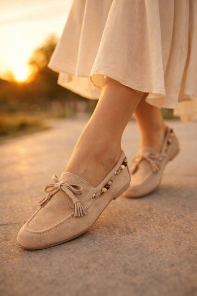 FLARF Women's Tan Comfortable Fit Beaded Detailed Daily Ballerinas