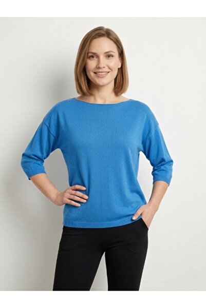 URUMDAY Mercerized Crew Neck Three-Quarter Sleeve Knitwear Blouse