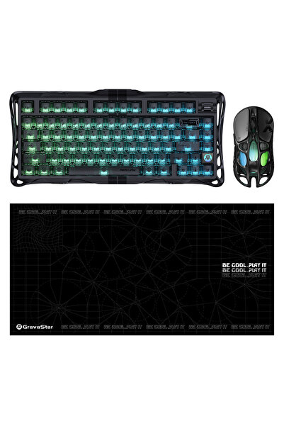 Gravastar V75 Manyetik Kablolu Gaming Klavye, XPro Kablosuz Optik Mouse-Pad O...