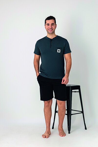 Estiva Men's Box Printed Short Sleeve Combed Cotton Pajama Set with Shorts