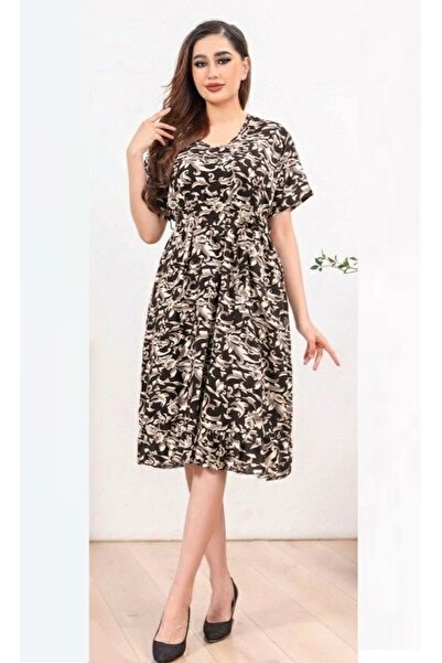 BRK Women's soft cotton nightgown, short sleeves, with a waist tie