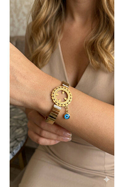 İNN JEWELLERY Çelik Kelepçe Bileklik 6.5 mm Kararmaz Çeyrek Altın Takılabilen...
