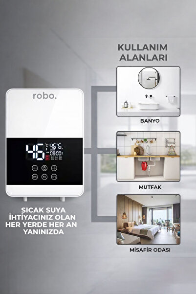 ROBO Dijital Akıllı Şofben - (DUŞ BAŞLIĞI HEDİYELİ) Beyaz