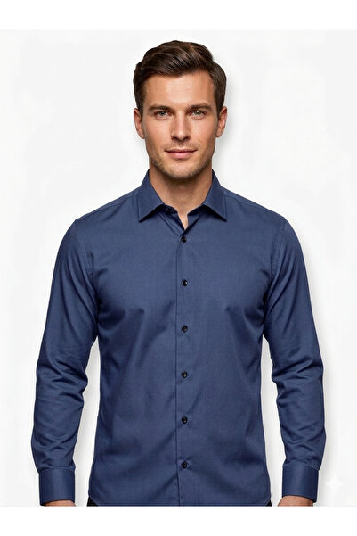 İMAJ MAĞAZACILIK Men's Indigo Blue S Slim Fit P Poplin Shirt