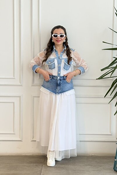 yb yağmur butik Jeans and Tulle Detail Design Skirt