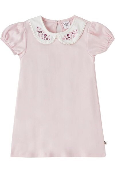 popees babycare Popees Baby Girl Pink Bamboo Cotton Dress – Floral Embroidere...
