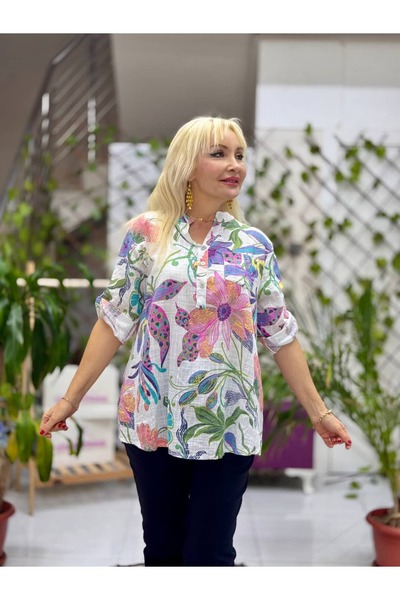 Punta Otantik YG14065 Bluză italiană cu trei nasturi P bumbac K in Albă