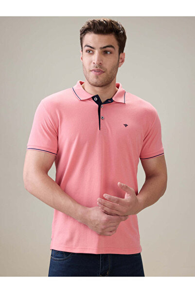 Generic Solid Brand Logo Regular Fit Coral Polo T-shirt