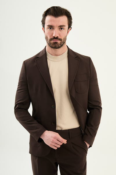 Mcr Jachetă pentru bărbați cu guler simplu slim fit Mono, cu buzunar, maro - ...