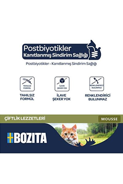 Bozita Tahılsız Tavuklu, Sığır Etli ve Hindili Tahılsız Kedi Konservesi 12x85 gr