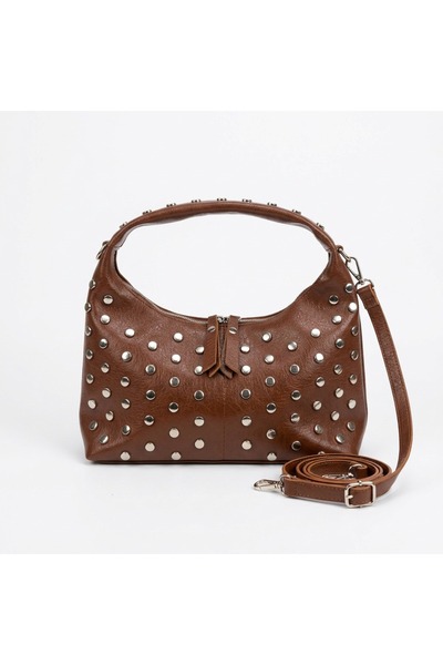 MRS.MODA Women's Brown Studded Detailed Shoulder Bag and Crisscross Straps Da...