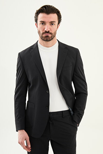 Mcr Patterned Slim Fit Mono Collar Pocket Trousers Drawstring Men's Suit Blac...