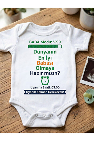 Menar Tasarım Babaya Hamilelik Müjdesi ve Duyurusu İçin Bebek Zıbın Body %100 Pamuk Hediye Zıbın