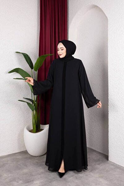ENDAMLI Şifon Dış Katlı Ferace 2332 Siyah