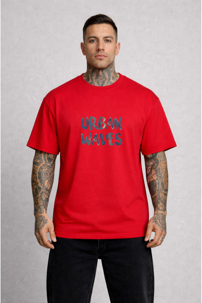VODEXA Tricou oversize pentru bărbați URBAN WAVES, imprimat, 100% bumbac, cro...