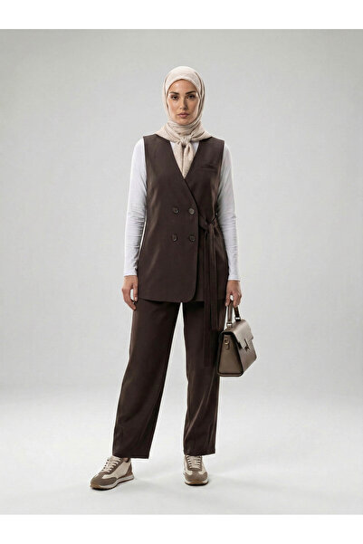 BURKAY 8208 Vest Set Kimona Detailed Pant Suit