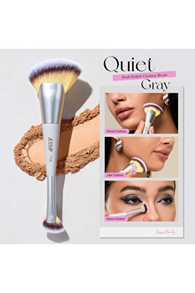 Jessup Face Makeup Brush Set 3pcs Double Sided Makeup Brushes for Foundation Contour Blush Quiet Gray T521