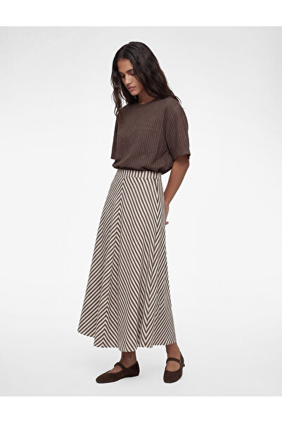 Koton Balık Kesim Με μείγμα βισκόζης Μακριά Ριγέ Φούστα