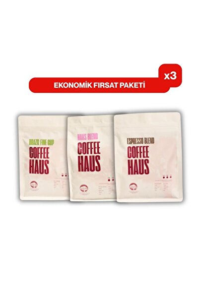 COFFEE HAUS Ekonomik Fırsat Paketi Çekirdek - Öğütülmüş Kahve (3x250gr)