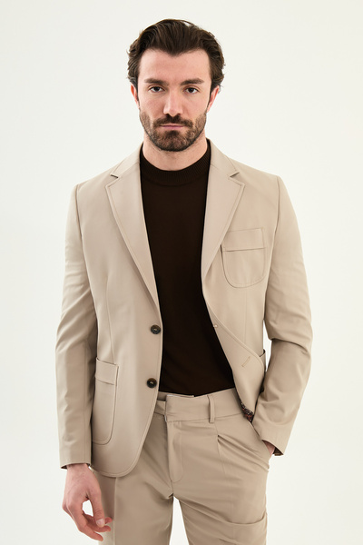 Mcr Plain Slim Fit Mono Collar Pocket Men's Jacket Beige - 41489.26Y