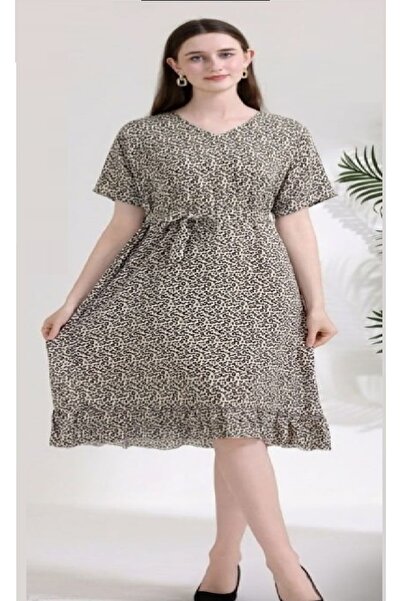 BRK Women's soft cotton nightgown, short sleeves, with a waist tie