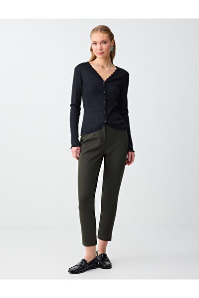 Jimmy Key Haki Yüksek Bel Normal Paça Örme Pantolon