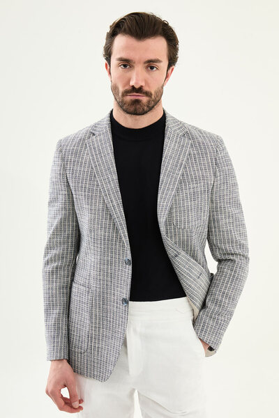 Mcr مخطط قصة ضيقة سترة رجالية بجيب على شكل حرف Y باللون الأزرق الداكن - 41486...