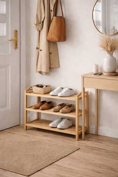 TrentonGCC منظم أحذية خشبي بثلاثة أرفف - رف تخزين أحذية موفر للمساحة للمدخل