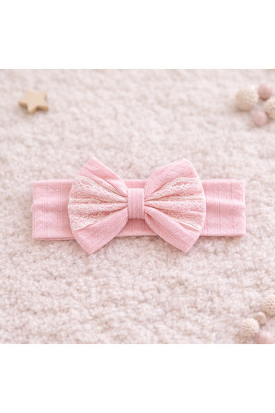 Happy Baby Butik Baby Girl Cotton Pcs Lace Bow Detail Pink White 2-Piece Bandana