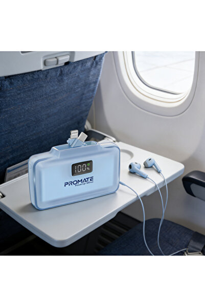 Promate بنك طاقة أزرق بسعة 10000 مللي أمبير، شحن سريع 20 واط، موصل قابل للطي،...