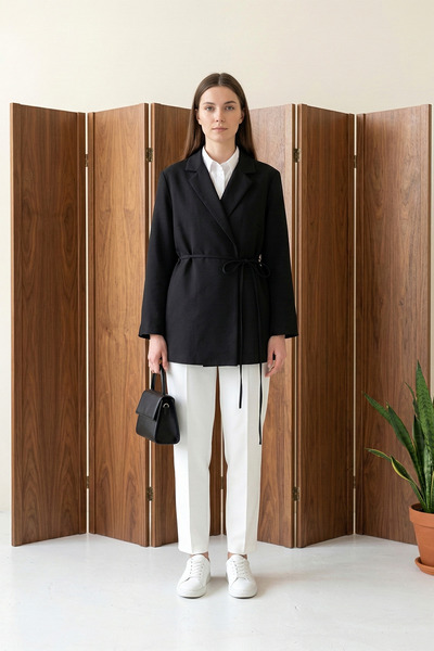 MODAQU Lined Double Crepe Jacket with Side Laces - Black