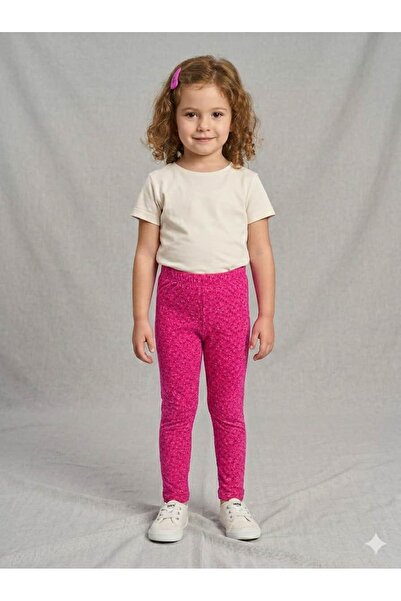 İncili Girl's Patterned Cotton Tights (Fuchsia Floral Detail)