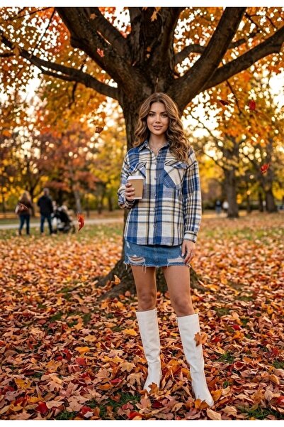 Polologin Butik Double Pocketed Relaxed Fit Checked Transitional Shacket - Bl...