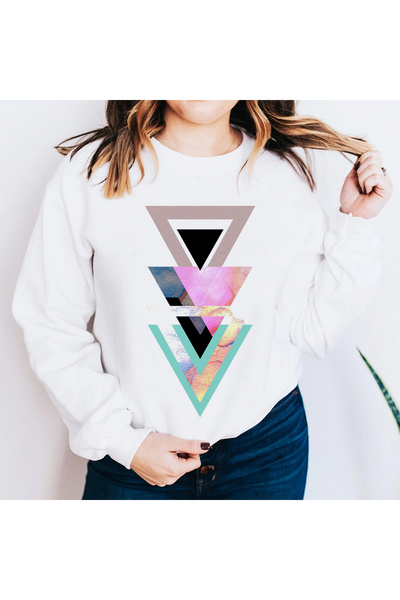 Kartier Women's White Blouse Abstract Triangle