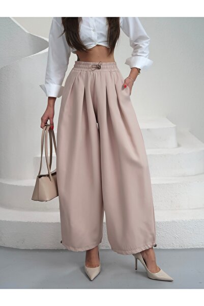 Paw Garage Women's Double Atlas Fabric Pleated Leg Elastic Pants